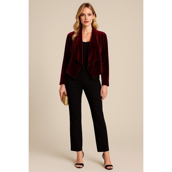Lavender Brown Velvet Drape Jacket Women’s Medium – Wine Burgundy Silk Blend Sof - Picture 1 of 10
